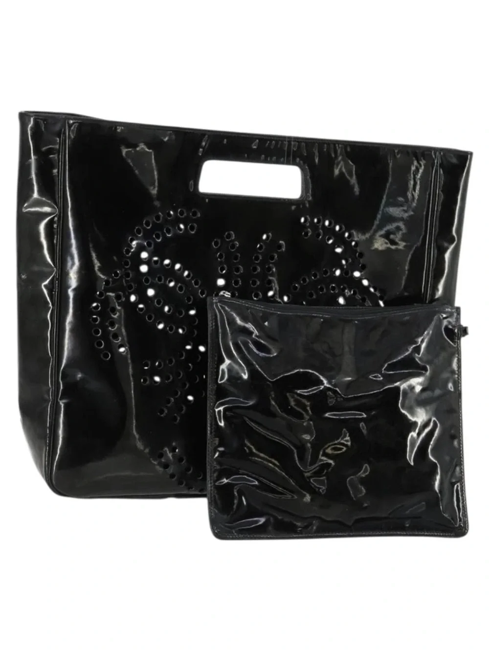 Chanel punching triple Coco handbag enamel black C Tote Bag with Removable Pouch